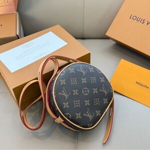 Louis Vuitton Monogram Round Crossbody Bag with Red-Trim Strap